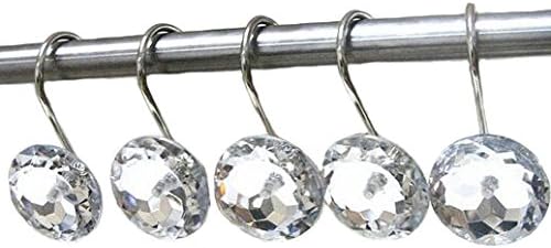 Aoxintek Clear Crystal Round Rhinestone Bling Rolling Shower Curtain Rings Hooks Anti Rust Cute 1.3" Curtain Decorative Rhinestones Decor Set of 12pcs