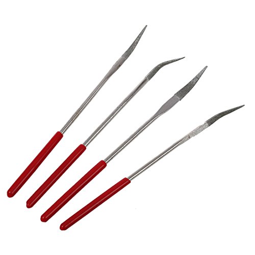 SODIAL(R) 10 Stueck 160 x 4 mm Diamant Roter Griff Gebogen Nadelfeilen - 3