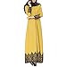 Produktbild Mitlfuny Frauen Kimono Vorne Offene Spitze Jilbab Maxi Lose Robe Casual Abendkleid Kaftan Kleid Maxikleid Lange ÄRmel Kimono Muslime Strickjacke Kleid (L, Gelb)