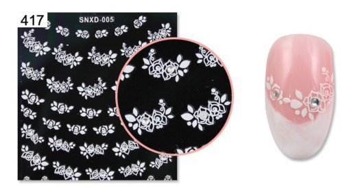 42 Nail Art Stickers Decals Transfers White Rose Roses Flowers Rhinestone NEW