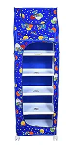 ROCKBURG Baby Wardrobe Plastic Multipurpose 6 Shelve, Foldable, |Unbreakable Material)| (5 Slaves Wardrobe, Blue)