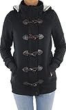 Verschluss: Knöpfe Damen Jacke Mantel Winterjacke Kapuze Dufflejacke Hoodie Dufflecoat Fleece Beige Rot Grau Schwarz Schwarz XL