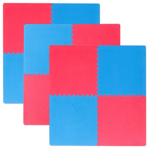 Preisvergleich Produktbild Eyepower 12 Bodenmatten je 63x63cm Sportmatte 20mm dicke Trainingsmatte inkl Umrandung erweiterbare Steckmatte Rot Blau