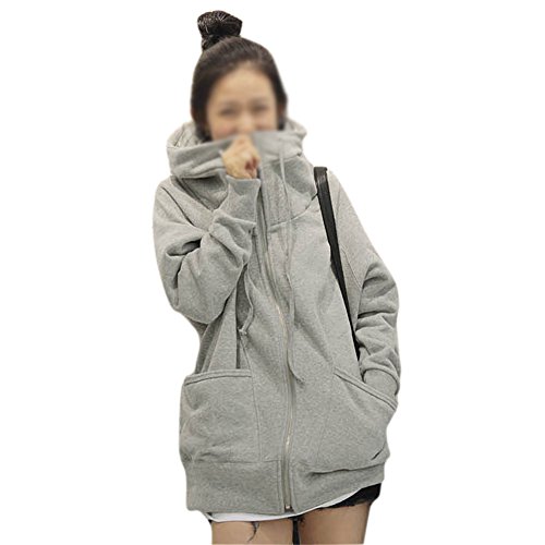 TOOGOO(R) Winter Women Full Zip Hoodie Varsity Hoody Hooded Coat - Gray Size XL