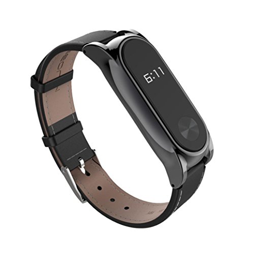 Elegante correa de piel de repuesto para reloj MiBand 2 Xiaomi  magn  tica y sin tornillos   negro