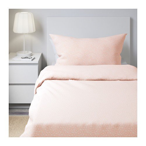 IKEA Bettwäsche-Set 2-tlg. „Trädaster“ Bettgarnitur in 140x200cm Bettdeckenbezug und 80x80cm Kopfkissenbezug – hohe Fadendichte von 120 – weiß-orange mit gepunkteten Kreisen - 2