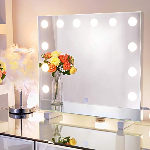 Chende Espejo de Maquillaje Hollywood con Luces para Pared, Espejo de Maquillaje Iluminado con 3 Colores para Mesa de Dormitorio, Espejo LED Profesional Grande para Teatro con 12 Luces Regulables