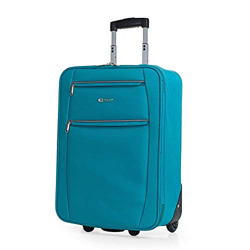 ITACA - Maleta Cabina 2 Ruedas Trolley 55 cm de Poliéster EVA. Equipaje de Mano. Semirígida Resistente y Ligera. Mango 2 Asas. Vuelos Low Cost Ryanair. T71950, Color Turquesa
