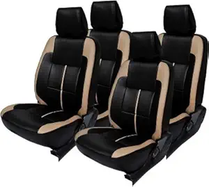 Khushal Leatherite Car Seat Covers Designer Front and Back Seat Cover Set for Chevrolet Beat Base Model LS Back Single seat - Beige/Black