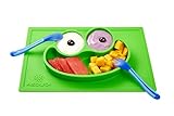 Rutschfeste Tischunterlage Platzmatte aus Silikon, einfach abwaschbar, super geeignet zum Essen lernen für Babys und Kleinkinder, Babyteller Tischset Babyschale Kinderteller, grün - 2