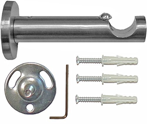 GARDUNA 100cm Gardinenstange Ø 16mm „Cap“ modern, 1-lauf, # edelstahl-optik # / messing-antik / schwarz (ohne Ringe) - 3