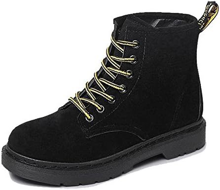 Women Ankle Short Martin Boots Leather Suede Flat Heel Winter Warm Casual Shoelace Cotton Retro Shoes . Black . 39