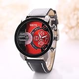 Fenkoo Herren Sportuhr Quartz Leder Band Schwarz Marke-