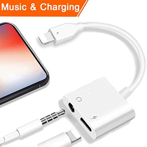 2 en 1 Lightning Jack Adaptateur de Prise Casque pour iPhone X iPhone8 8Plus iphone 7 7 Plus iPad iPod Lightning 3 5mm Aux Audio Adaptateur et C  Ble de   Adaptateur Splitter de   couteurs et Convertisseur de  Contr  le de la musique   Audio Prise en Charge d ios 10 3   11 Ou plus tard