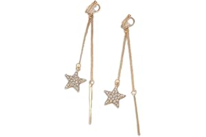 EUJEBEDA Boucle d'oreille Clip Femme Fille, Boucles d'oreilles Étoiles Pendantes Longues Clips Oreilles Non percées,Clip Or Sur Boucles d'Oreilles Grandes Boucles d'Oreilles De Mode Sur Boucles d'Oreilles