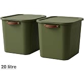 2 Adet Modern Kapaklı B&uuml;y&uuml;k Boy Saklama Kutu Seti -20 Litre &ndash; Yeşil- Taşınabilir Kulplu, Dolap İ&ccedil;i D&uuml;zenleyici, &Ccedil;ok Ama&ccedil;lı Or