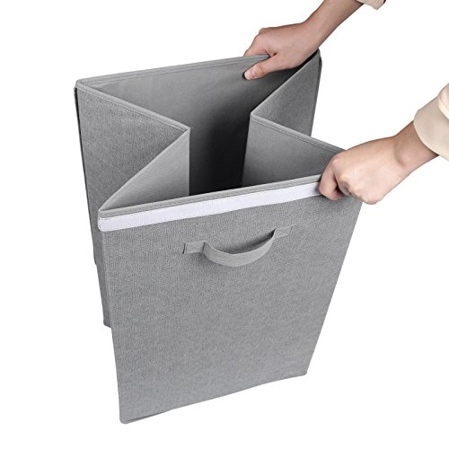 Wäschesammler Wäschekorb TIAGO, in Leinen Optik grau, faltbar, aus Vlies-Stoff gefertigt - 4
