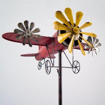 Metall Windspiel – Flugzeug Rosinenbomber – wetterfest, mit Antik-Effekt – Windräder: Ø18cm/2xØ9cm, Motiv: 44x36cm, Gesamthöhe: 160cm – inkl. Standstab - 5