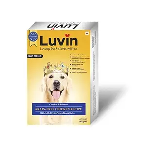 LUVIN Adult Premium Dog Food | Dry | All Breeds | Complete & Balanced | Grain-Free | GMO Free | Antioxidant | Hypoallergenic | Fresh Chicken Recipe with Fruits, Vegetables & Herbs (800g)