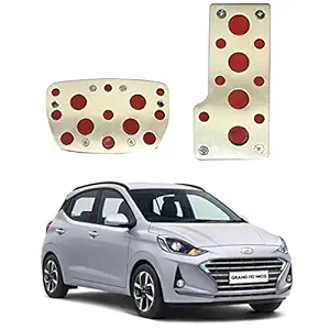 Oshotto 2 Pcs Non-Slip Automatic Transmission CS-04 Car Pedals Kit Pad Covers Set Compatible with Hyundai Grand i10 Nios (Red, Chrome)