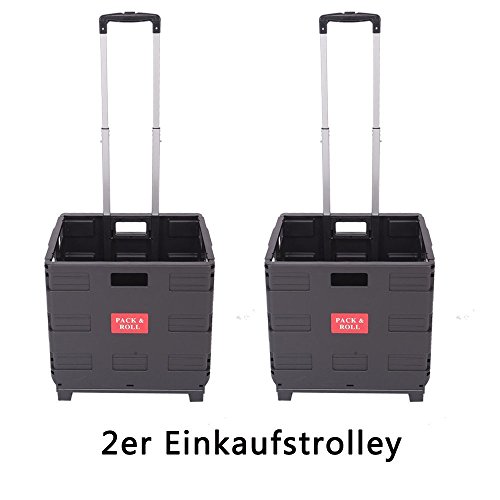 Ectxo 2er Einkaufskörbe mit Rollen Einkaufskörbe Faltbar Einkaufstrolleys Klappbarer Shopping Trolley 45L 35KG