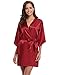 Produktbild Aibrou Damen Morgenmantel Glatte Satin Nachtwäsche angenehmer Bademantel Kimono Negligee Seidenrobe locker weicher Schlafanzug Glanz Look kurz (M, Weinrot)