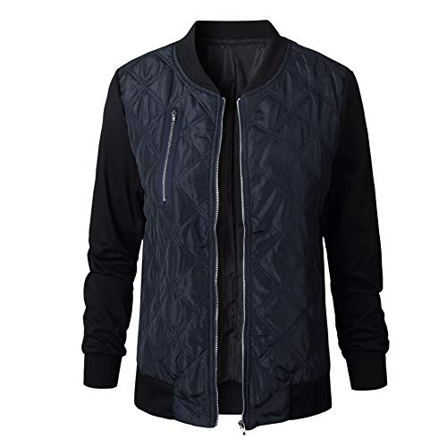 Preisvergleich Produktbild Swallowuk Fliegerjacke Damen Casual Bomberjacke Baumwolle Kurzjacke Oberteil Motorrad Jacke Fliegerjacke Steppmantel Mantel Coat Outwear mit Reißverschlüssen (XXL, Blau)