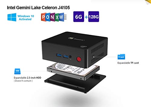 SeeKool Windows 10 X45 Mini PC, Intel Gemini Lake Celeron J4105 Procesador, Ordenador de sobremesa con 6GB LPDDR4+128GB SSD/Dual 4K HDMI 2.0/ Dual-Band WiFi/Bluetooth 4.0, Soporte 2.5 Inch SATA SSD