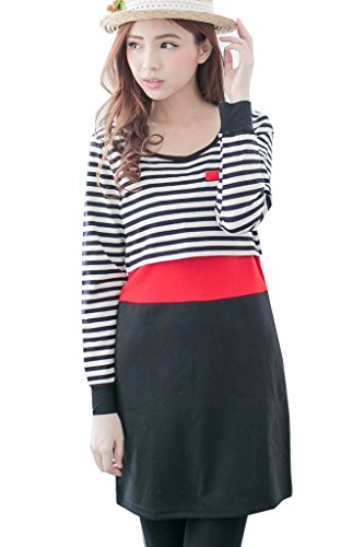 Bearsland Maternity Women's Striped Maternity Nursing Dress Black UK Size 12-14