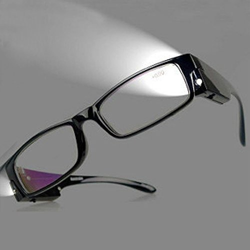 Moda gafas de lectura libertad compacta Rectangular luz LED Vision clara marco completo Eyewear LED brillante lector nocturnos recetados con luz  color negro  2 50