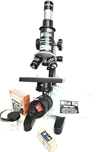 GLAB INDIA Compound Student Microscope with 50 blank slides and two prepaid slids.