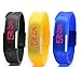 Pappi Boss Unisex Silicone Set of 3 Black, Yellow & Blue Jelly Slim Digital Led Bracelet Band Watch for Boys & Girls - Combo Offer RS.345.00