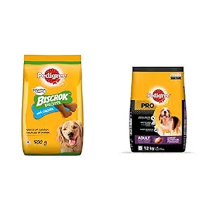 Pedigree Biscrok Biscuits Dog Treat (Above 4 Months) Chicken Flavour, 500g Pack & PRO Expert Nutrition Adult Small Breed Dogs (9 Months Onwards) Dry Dog Food, 1.2kg Pack