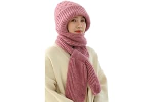 CLAVOIZ Integrated Ear Protection Windproof Cap Scarf, Winter Warm Knitted Hat Scarf, Thickening Beanie Hat Scarf