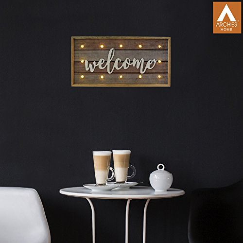 Archies Rectangular Grey Brown Wooden Wall Hanging with led Lights for Decoration