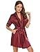 Produktbild Damen satin Morgenmantel Robe Kimono Bademantel kurzarm Nachthemd Nachtwäsche spitze Schlafanzüge sleepwear, Rot 8788, Gr. XXL(50-52)