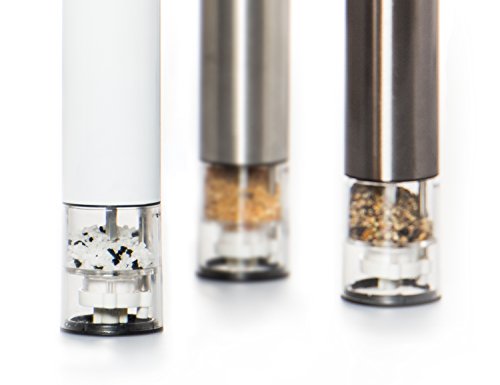 TECVANCE Elektrisches Salz- und Pfeffermühlen 2er Set, mit Keramikmahlwerk + Beleuchtung (schwarz metallic) - 2