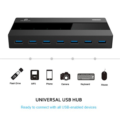 USB 3.0 Hub 7 Datenports SuperSpeed 5Gbps mit 30W Netzadapter und USB 3.0 Kabel 3.3ft USB Hub für Windows XP / Vista / 7 / 8 / 10, Mac OS, Linux und Windows Surface Pro,IdeaPad, MacBook Air, MacBook pro, MacMini, iMac, MacPro, Yoga 910, LG Gram 15 Notebooks und Mehr by POWERILLEX - 3