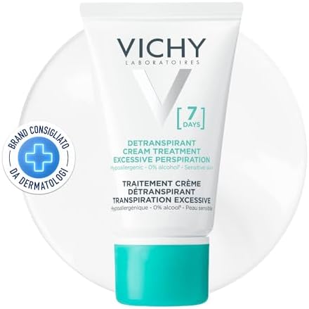Vichy Dermo-Tolerance Crema Deodorante 7 Giorni, Per Tutti i Tipi di Pelle, Trattamento Antitraspirante per Sudorazione Intensa, Ascelle Fresche e Asciutte a Lungo, Con Acqua Termale di Vichy, 30 ml