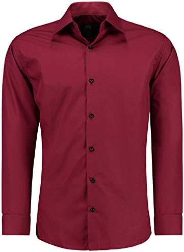 JEEL Mens Long-Sleve Casual Shirt / For Business Suit Wedding Casual / Slim-Fit, 205 - Dark Red X-Large
