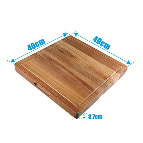 SHINY HOME® | Holz Schneidebrett und Küchenbrett | 40cm x 40cm x 3.7cm | mit umlaufender Saftrille | Holzbrett natur - 6