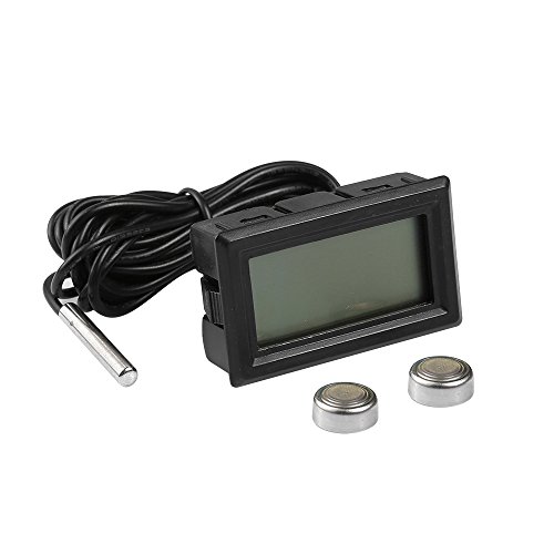 eSky24 Mini- Batteriebetriebenes Digitalthermometer mit LCD-Display für Aquarium, Terrarium, Kühl- und Gefrierschrank usw., 2m Anschlussleitung - 4