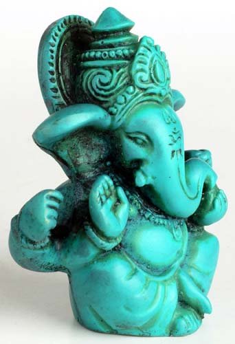 BUDDHAFIGUREN/Billy Held Ganesha Ganapati Ganesh Statue aus Resin 6,5 cm türkis - 3