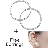 Fine 925 Sterling Silver Endless Round Hoop Sleeper Earrings + FREE Pearl Style 