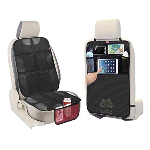 Preisvergleich Produktbild Rückenlehnenschutz Auto, Gachi Autositzschoner Rückenlehnenschutz kinder, Kunstleder Autositzauflage, Kindersitzunterlage mit Organizer, Resist-Slip & -Schmutzung & Wasserdicht Schwarz