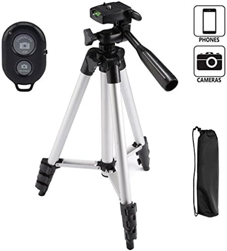 Adjustable Aluminium iPhone Phone Tripod for Any Smartphone for Camera with Bluetooth Remote Control with Carrying Bag(white)