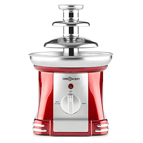oneConcept Chocoloco Schokoladen-Brunnen Schokofondue (32W Leistung, tiefe Auffangschale für 350g Kuvertüre, auch für Käsefondues geeignet, Edelstahl-Turm, extra glatte Kaskaden) rot - 4