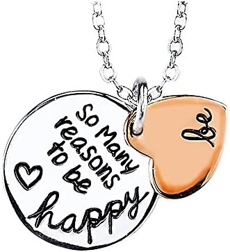 Inspirational Necklace for Women Teen Girls - Be Happy - 18k White Gold Plated Heart Shaped Charms Gift