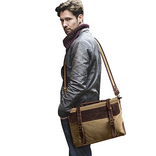 S-ZONE Vintage Messenger Bag   Umh  ngetasche   Schultertasche   Laptoptasche aus Canvas Leder Unisex Vintage ideal f  r Studium B  ro oder Freizeit O