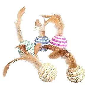 RvPaws Natural Catnip nt Cat Ball Cat Feather Treat Ball Toy Cat Scratcher Ball Motion Activated Teeth Cleaning Grinding Playing Chasing Chew Claw Toy Feather Ball - 2 pcs